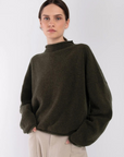 Dark Olive Boucle Rolled Sweater