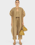 Button Front Kaftan - Khaki Parchment Poplin