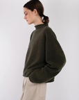 Dark Olive Boucle Rolled Sweater