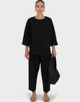 Pocket Popover Top - Black Parchment Poplin