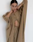 Button Front Kaftan - Khaki Parchment Poplin